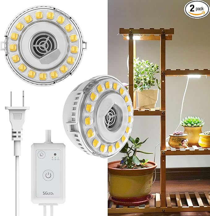 Grow Lights for Indoor Plants Full Spectrum, 2 Pack LED Puck Grow Lights, 4/8/12H Cycle, 4 Dimmable Brightness, 150 Watt Equivalent Growing Lamp for Indoor Growing and Seed Starting