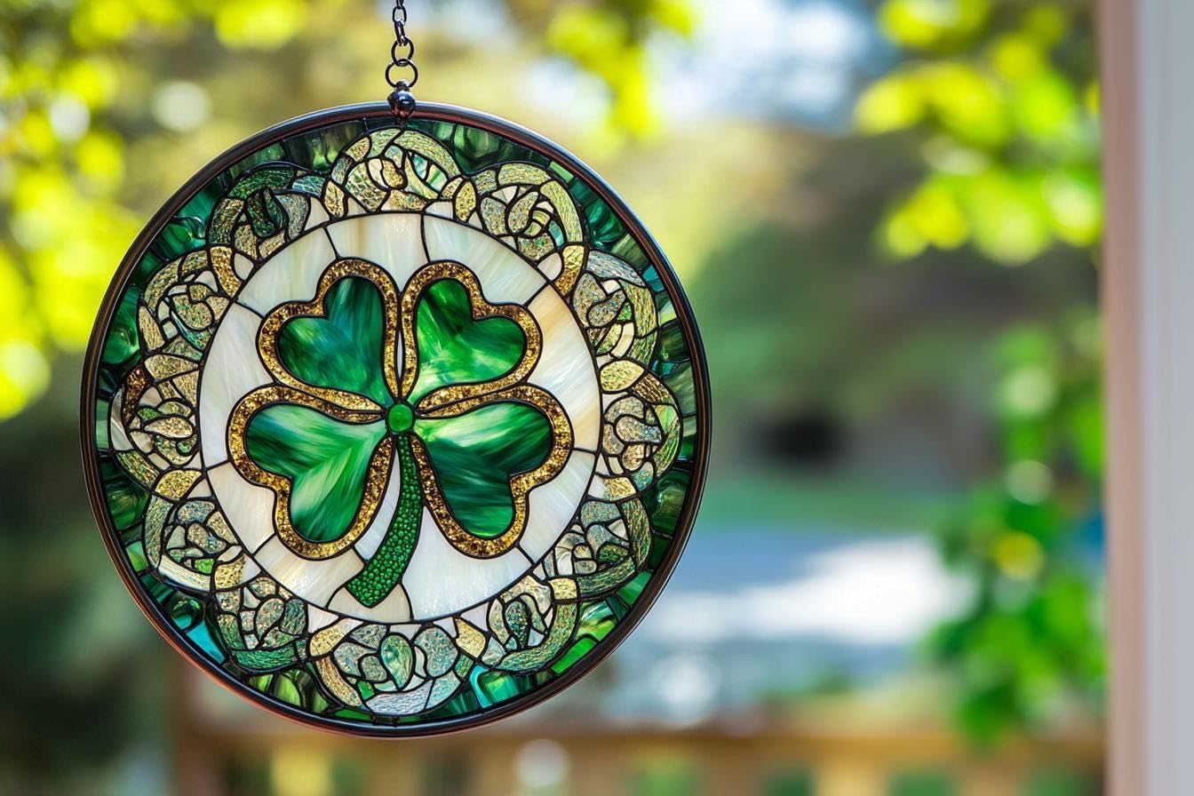Shamrock Four Leaf Acrylic Suncatcher Stained Glass Effect Window Car Hanging Christmas Ornament Indoor Outdoor Decor Garden Sun Catcher Panel for St. Patrick Day for Women Mom Grandma