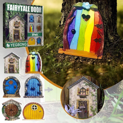 Blue Miniature Fairy Door for Tree, 3D Garden Decor, Bonsai Terrarium Micro Landscape Decoration Accessories Garden Miniatures