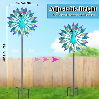 Metal Outdoor Wind Spinner, 2-Way Wind Sculpture Spinner with Metal Stake, Waterproof 360 Degrees Kinetic Windmill Art Decoration for Patio Garden Lawn (Peacock B)