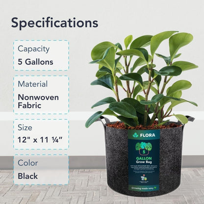 Flora 5-Gallon Thickened 300G Nonwoven Fabric Grow Bags for Plants, Heavy-Duty Pots with Handles 1-Pack