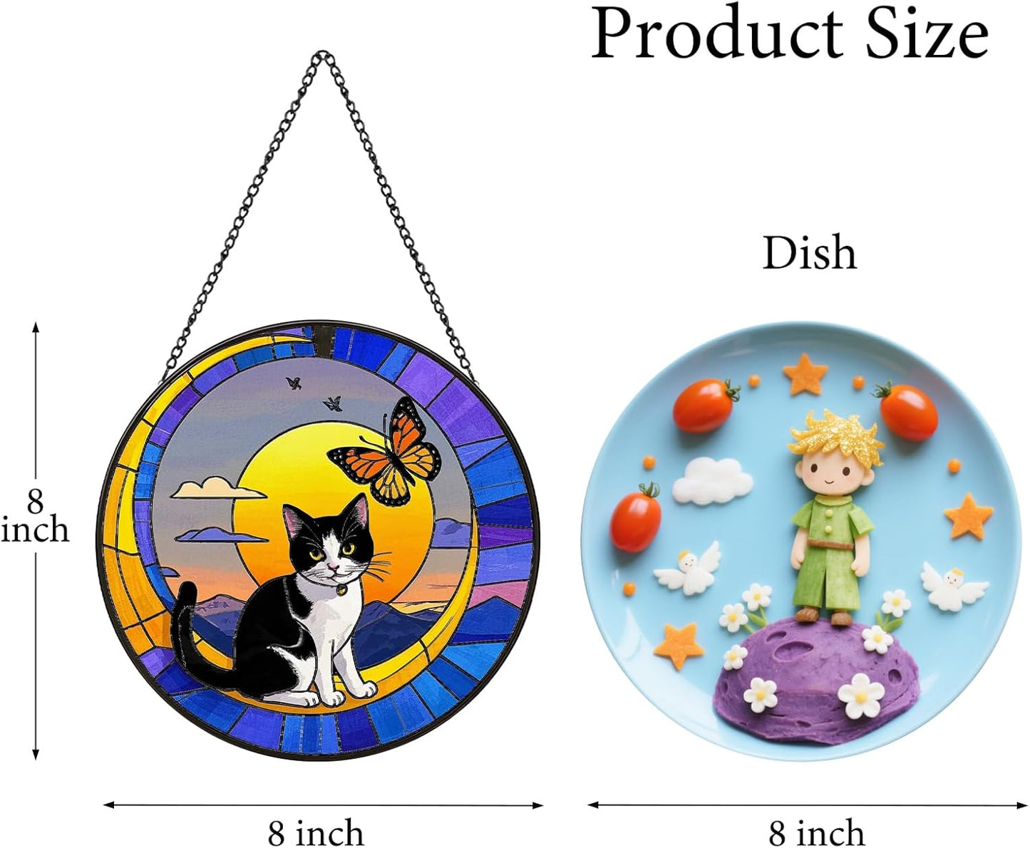 Cat Memorial Suncatchers for Windows Hanging - 8 in Stained Glass Sun Catchers Indoor Window, Suncatcher Stain Glass Window Hanging for Home Decor Wall Art, Gifts for Holiday