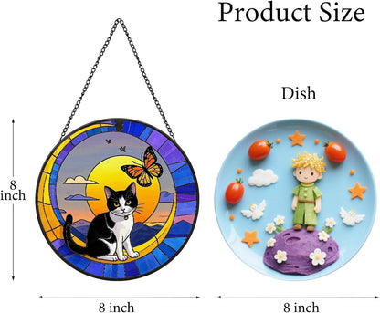 Cat Memorial Suncatchers for Windows Hanging - 8 in Stained Glass Sun Catchers Indoor Window, Suncatcher Stain Glass Window Hanging for Home Decor Wall Art, Gifts for Holiday