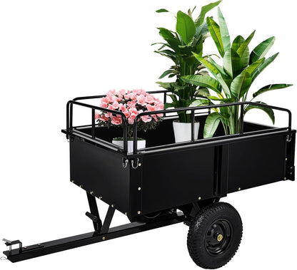 Heavy Duty Steel Dump Cart, 900 Lbs Utility Garden Trailer, ATV Dump Trailer with Removable Sides, 15 Cubic Feet HD Agricultural Trailers for Tractor Lawn Mower Garden