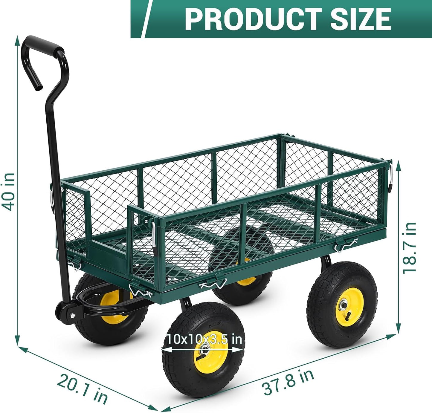 Steel Garden Cart on Wheels, 880 LBS Pullable Metal Garden Wagon, 180° Rotating Handle and Removable Sides for Outdoor, Farm, Yard, Beach