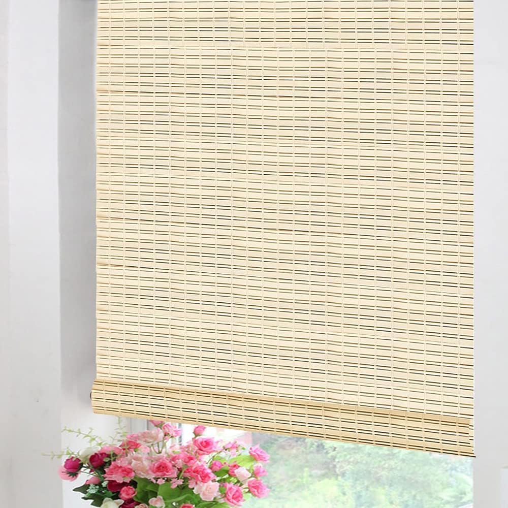 LETAU Cordless Wood Window Roller Shades, Bamboo Light Filtering Window Blinds for Indoor Home, Office, Kitchen, Pattern 7