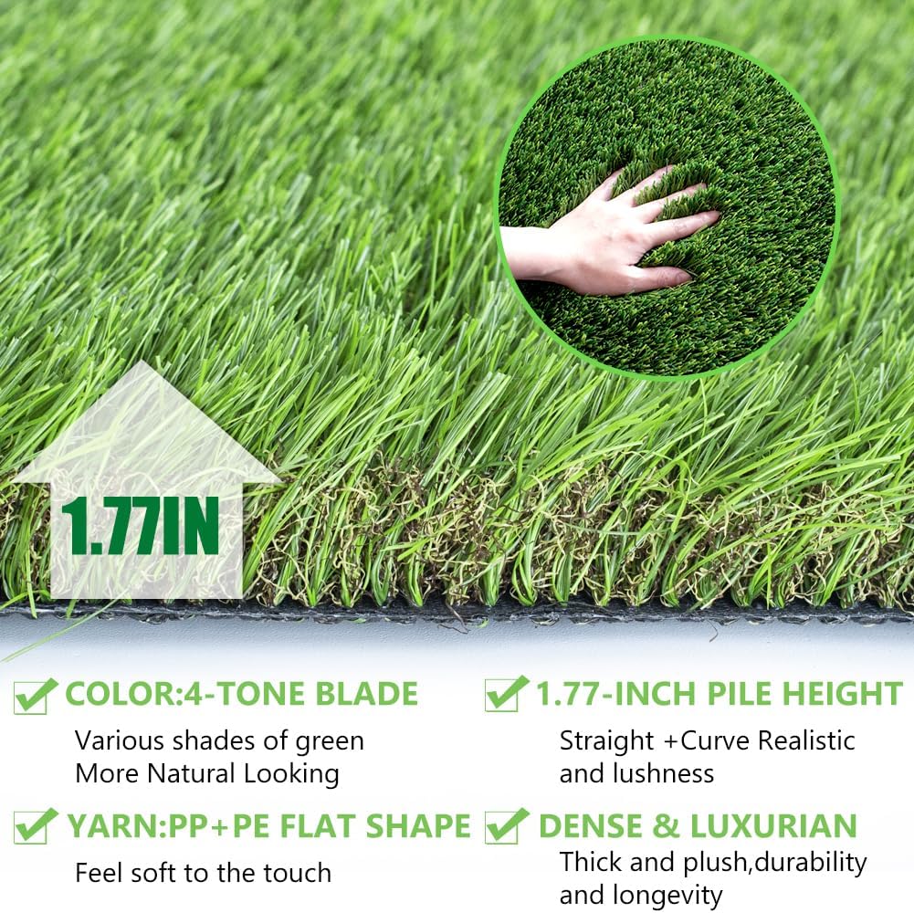 Petgrow Luxurious Artificial Grass Realistic Turf 4 X 50 Feet,1.57 Inch Pile Height Ultrathick Indoor/Outdoor Dog Fake Faux Grass,Synthetic Grass Rug Garden Landscape Patio,Drainage Holes