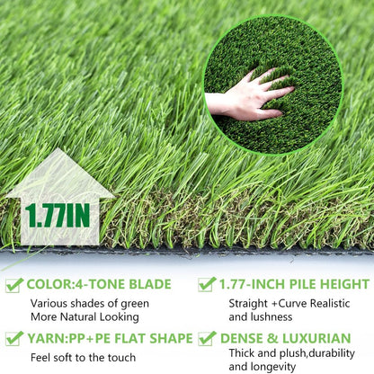 Petgrow Luxurious Artificial Grass Realistic Turf 9 X 71 Feet,1.57 Inch Pile Height Ultrathick Indoor/Outdoor Dog Fake Faux Grass,Synthetic Grass Rug Garden Landscape Patio,Drainage Holes