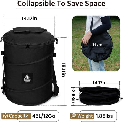 ONETIGRIS Collapsible Trash Can for Camping,12 Gallon Pop up Trash Can with Sorting Clips, Outdoor Collapsible Bin with Lid 600d Oxford Cloth Yard Waste Bags Garden Bag for Camping,Recycling,RV