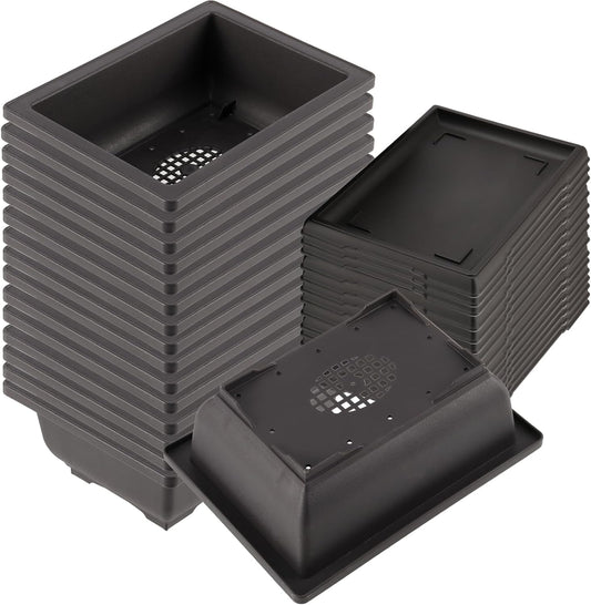 KINJOEK 15 PCS 6.5 Inch Plant Pot, Rectangular Plastic Bonsai Training Pots with 15 Humidity Trays, Flower Succulent Pots Container for Garden, Indoor, Home Decorative