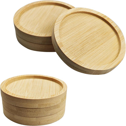 6Pcs 2.5” Bamboo Plant Saucer, Round Pot Tray for Indoor Planters, Succulent Holder Drainage Tray, Versatile Coaster Set for Home Office Decor
