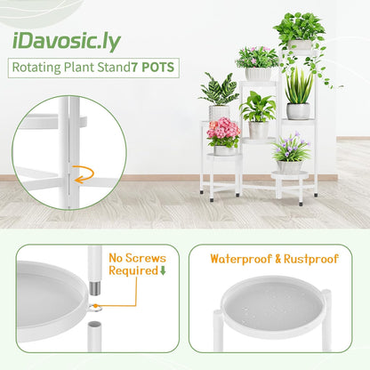 iDavosic.ly Plant Stand Indoor Outdoor, 7 Tier Corner Metal Flower Display Holder Shelf, Folding Tall Orchid Rack for Patio Balcony Porch Garden Living Room House, White