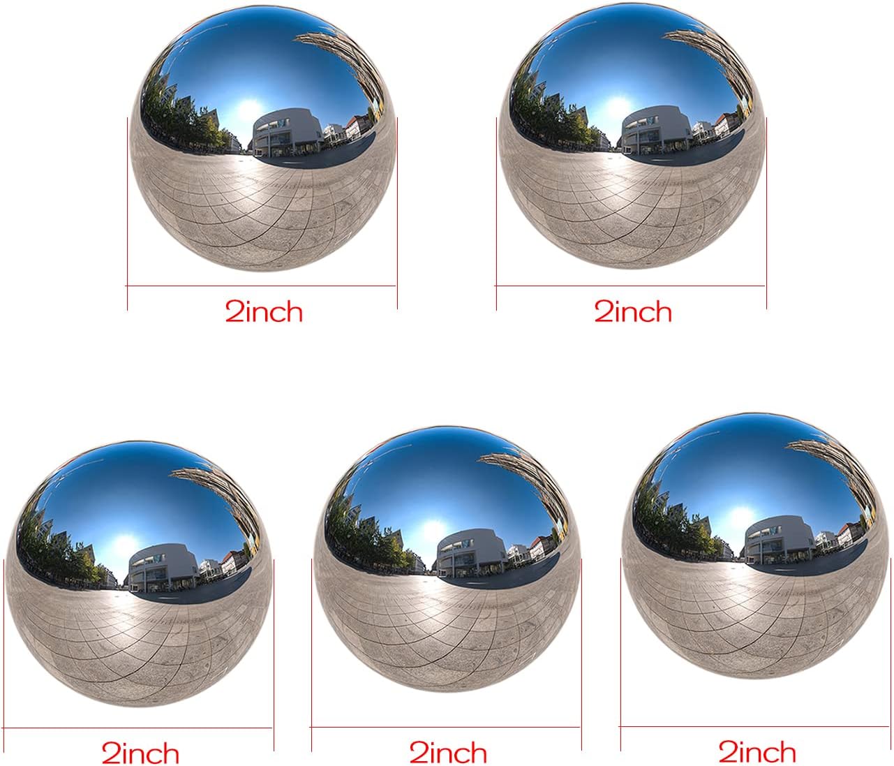 Nerien Gazing Ball, 2 Inch Stainless Steel Garden Mirror Globe, Polished Ornament Sphere, Hollow Floating Reflective Hemisphere, for Home Outdoor Pond Housewarming Swimming Decoration, Silver, 5pcs
