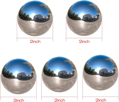 Nerien Gazing Ball, 2 Inch Stainless Steel Garden Mirror Globe, Polished Ornament Sphere, Hollow Floating Reflective Hemisphere, for Home Outdoor Pond Housewarming Swimming Decoration, Silver, 5pcs