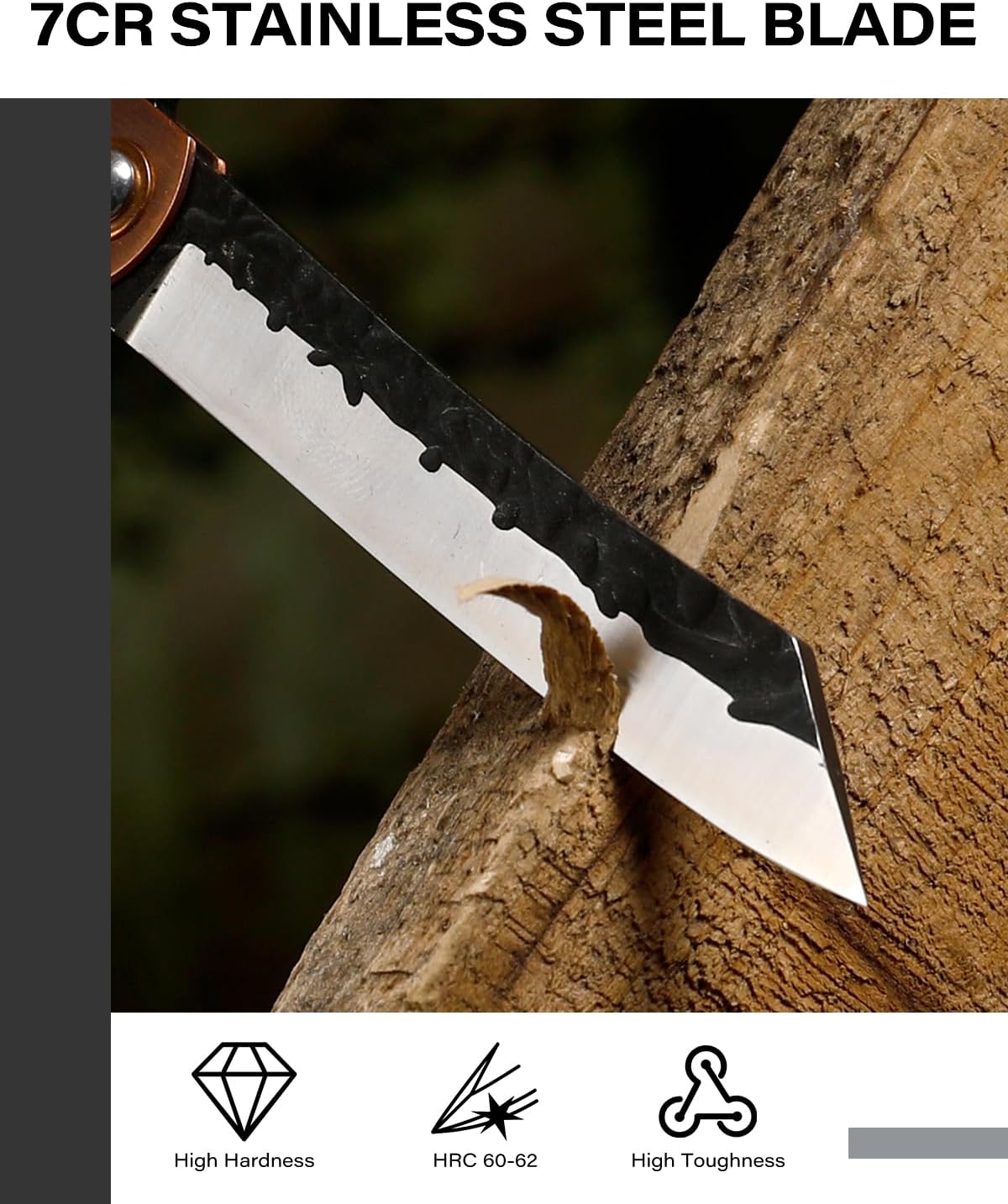 Dispatch EDC Pocket Knife, 2.8" Full Panel Plain Edge Blade Folding Knife with 7Cr13Mov Black Stonewashed Forged Blade & Red Bronze Electroplated Handle, Includes Black PU Sheath