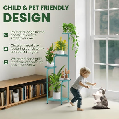TOSKING 5 Tier Tall Plant Stand Indoor Outdoor, Heavy Duty Corner Shelf for Plants & Decor, Space Saving 3.9FT Metal Flower Pot Stand for Balcony, Garden, Living Room, Patio (Blue, 47in)