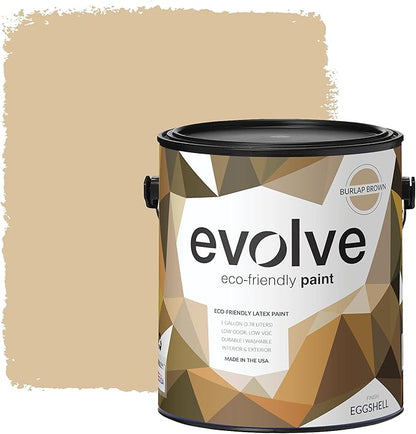 EVOLVE Paint & Primer: Environment-friendly, Low Sheen with One-coat Coverage for Interior & Exterior surfaces (Burlap Brown, 1-Gallon)