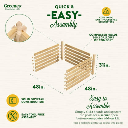 Greenes Fence Cedar Wood Composter Add-On Kit, 36" L x 36" W x 31" H / 173.92 gallons - Not Meant for Independent use; to be Added on to RCCOMP36 Composter Kit - Made in USA with North American Cedar