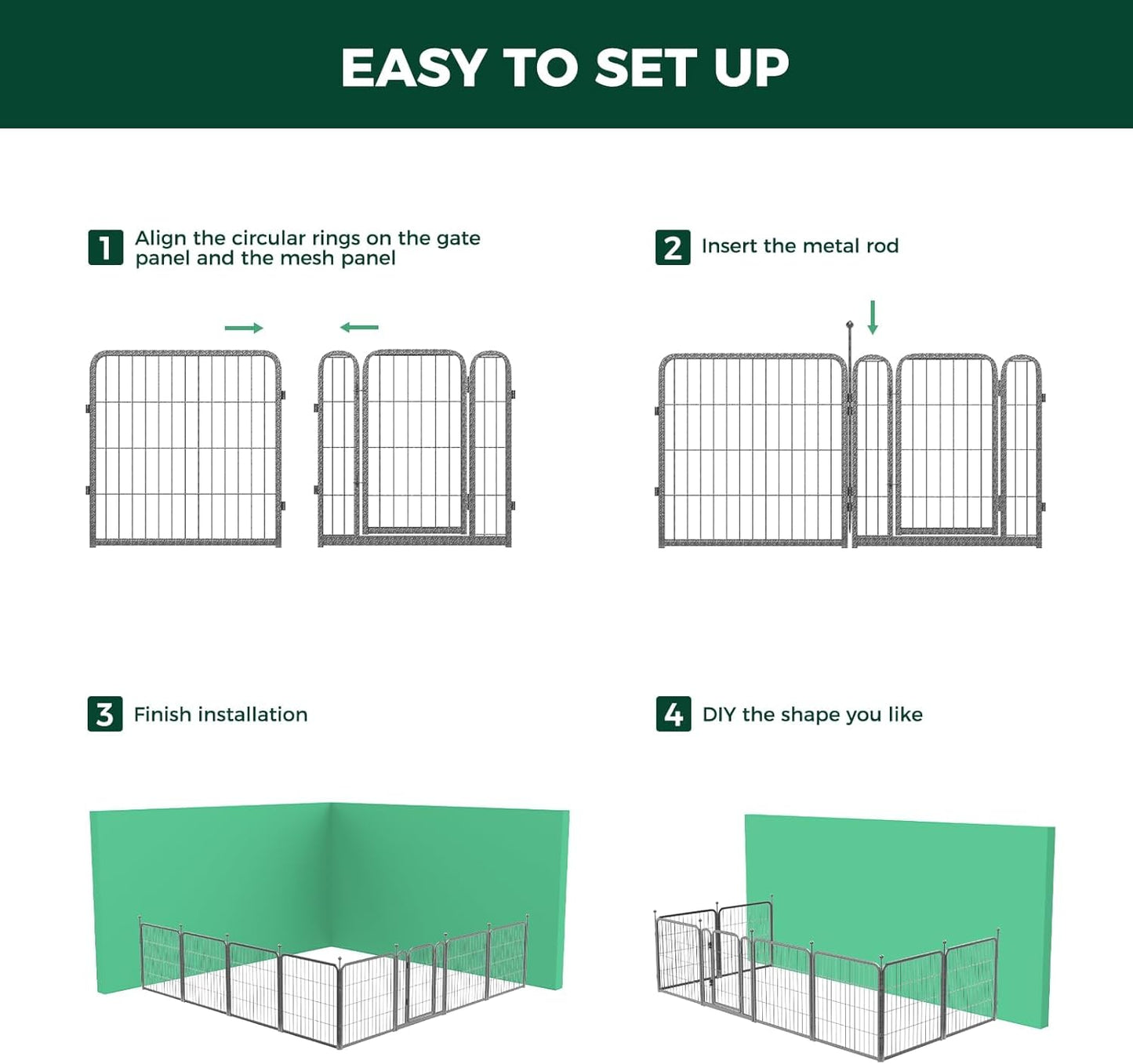 FXW Garden Fence Outdoor for The Yard – 24in(H) x 60.9ft(L) Heavy Duty Metal Animal Barrier for Dog and Rabbit, Decorative Dog Fence, 32 Panels, Silver