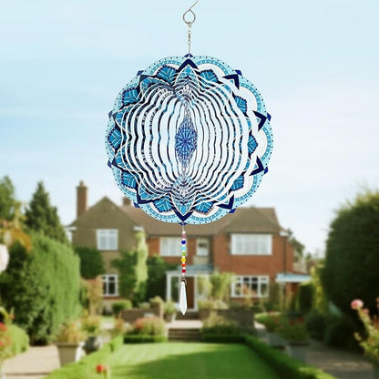 Wind Spinners Outdoor with Crystal Tail, Marzovitra Stainless Steel 3D Kinetic 10 Inch Garden Decor for Patio, Home or Yard Decorations Outdoor Hanging Yard Art, Metal Wind Sculpture (Bohemian)