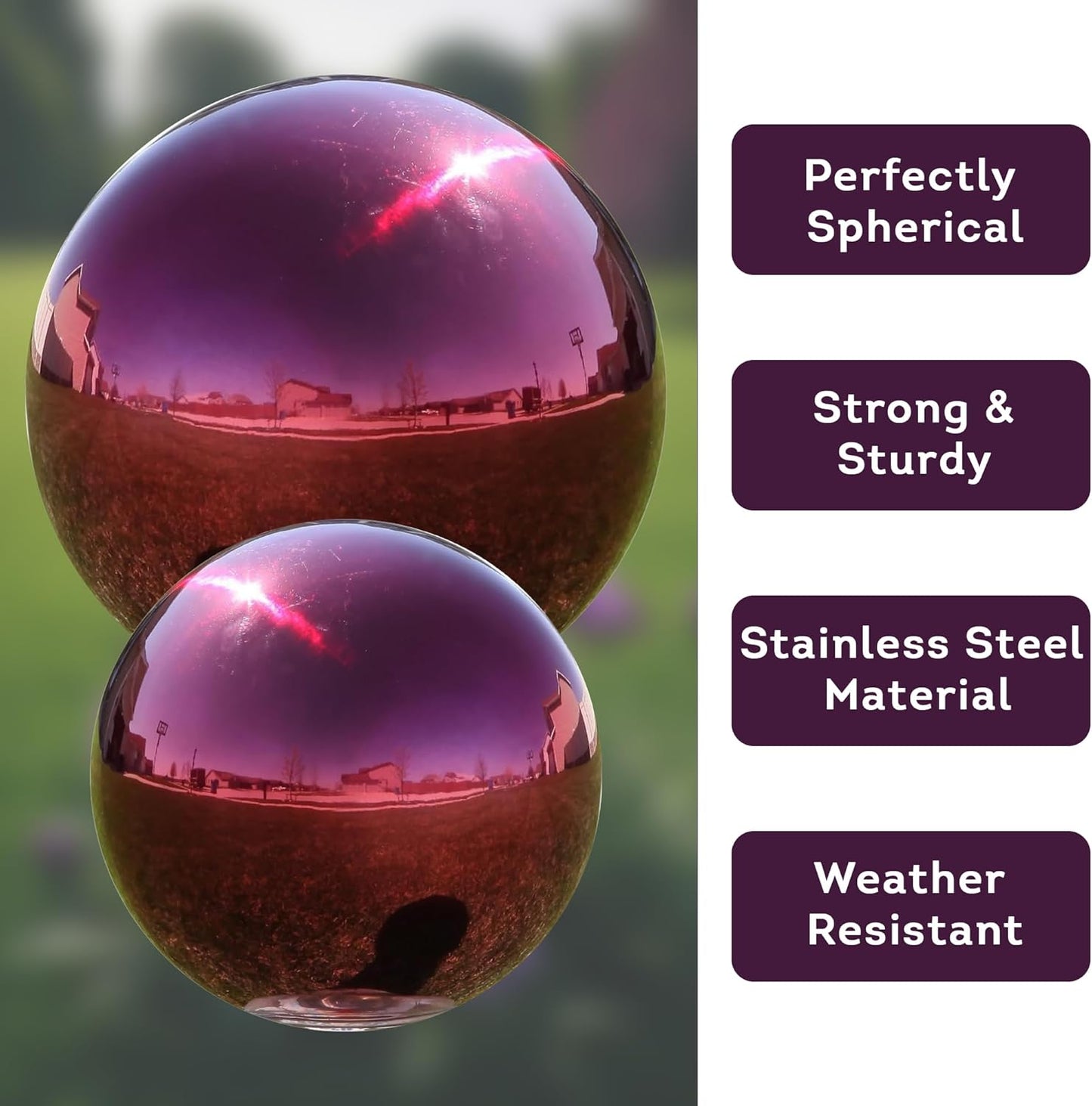 Lily's Home 10" Diameter Stainless Steel Gazing Globe Mirror Ball, Colorful and Shiny Addition to Any Garden or Home, Ideal As a Housewarming Gift, Sparking Red