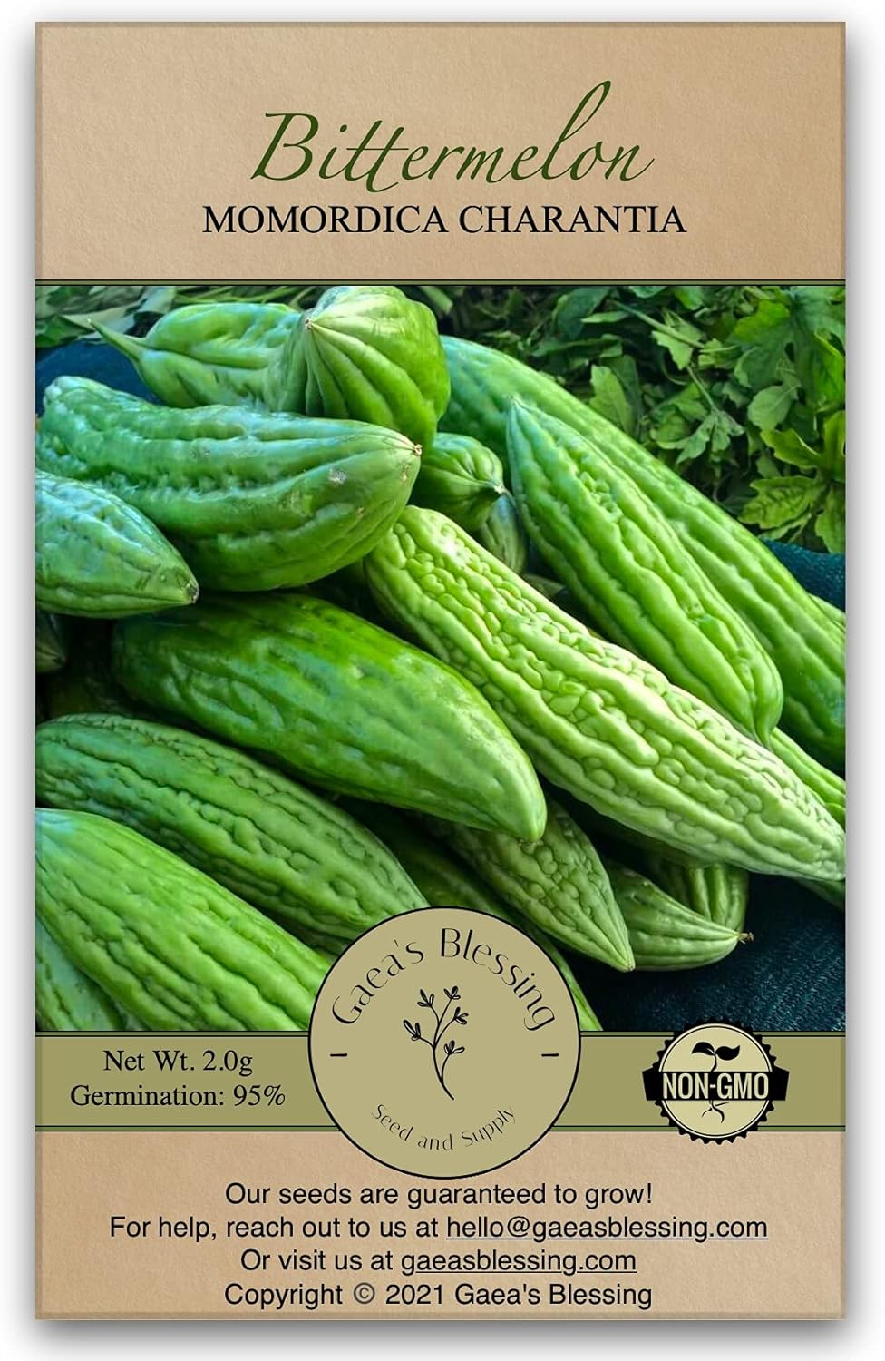 Gaea's Blessing Seeds - Bitter Melon Seeds - Bitter Gourd Heirloom Non-GMO Bittermelon Seeds with Easy to Follow Planting Instructions - 92% Germination Rate (Pack of 1)