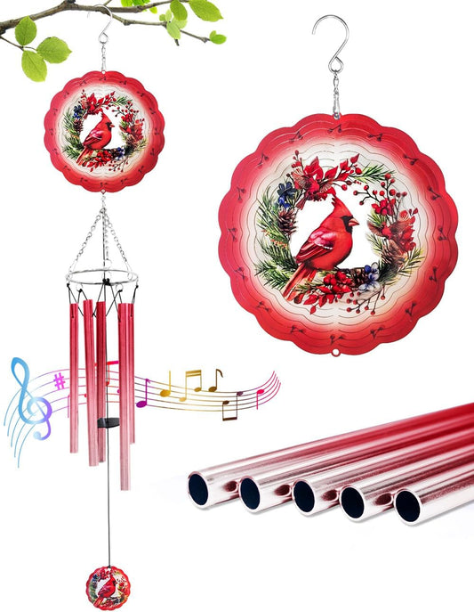 Wind Chimes for Outside with Cardinal Wind Spinner, Unique Gifts for Mom Grandma Women Birthday Christmas, Memorial Wind Chimes for Loss of Loved One, Red Bird Windchimes Outdoor Decor