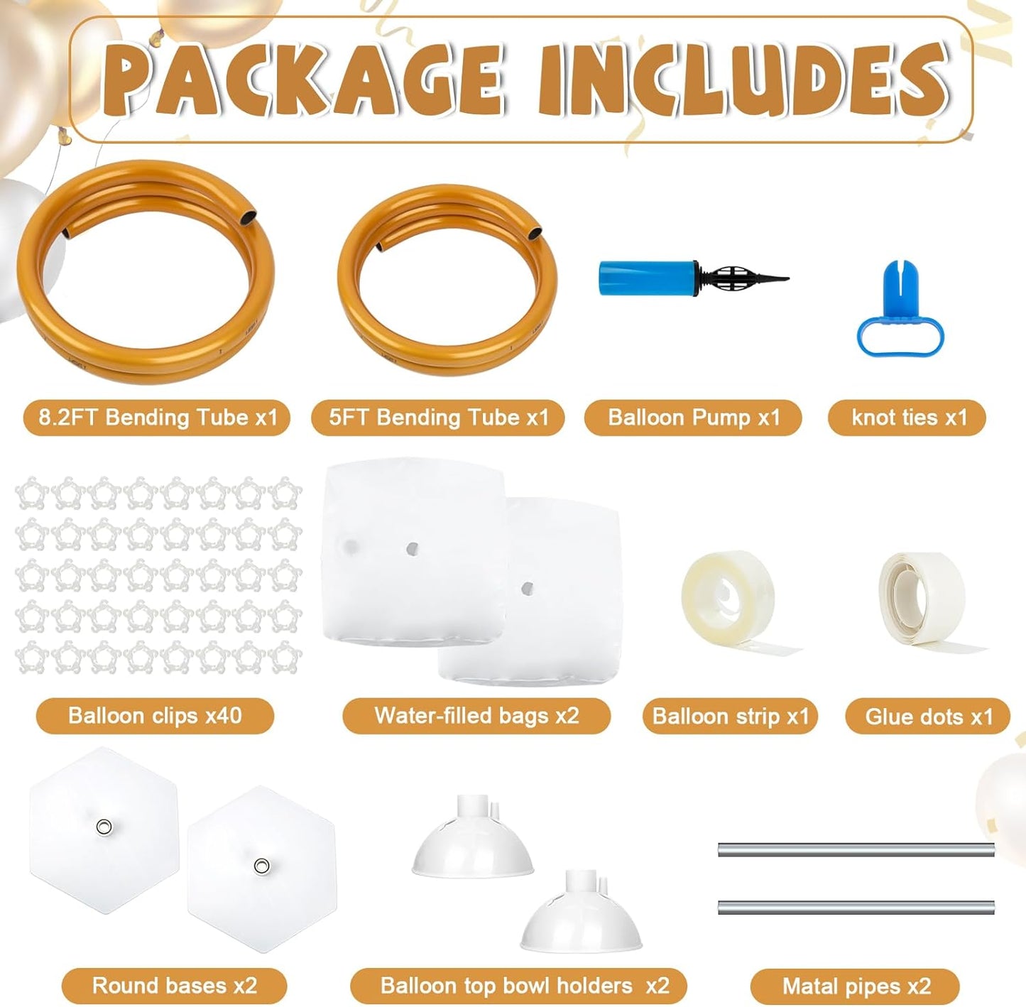 Balloon Arch Kit, Adjustable Balloon Arch Stand: Balloon Arch Frame Garden Arbors with Base - for Wedding Baby Shower Birthday Party Supplies Decorations (Gold)