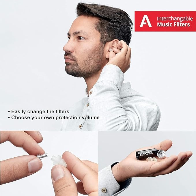 Alpine MusicSafe - High Fidelity Earplugs for Musicians - 2 Interchangeable Filter Sets: 19 & 22 dB