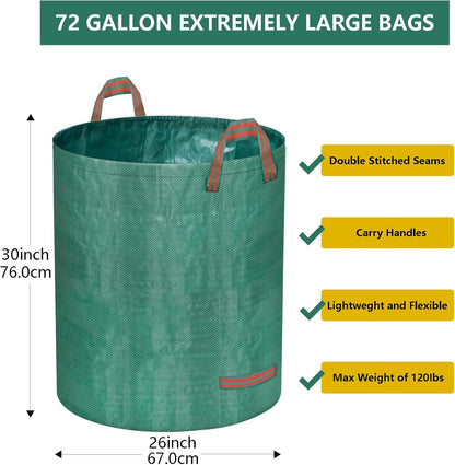Reusable Yard Waste Bags, 72 Gallon Lawn and Leaf Bags 4 Pack with Reinforced Handles and Gardening Gloves, Heavy Duty Standable Garden Waste Bags for Leaves, Grass, Camping, Recycling
