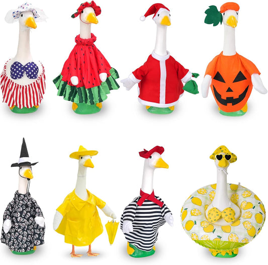 8 Sets Seasonal Holiday Porch Goose Outfits Summer Outfits Fall Halloween Christmas Birthday All Seasons Garden Goose Clothes for 23" Cement Statue Lawn Patio Outdoor Decoration(Classic Style)
