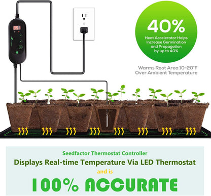 Seedfactor MET Certified Seedling Heat Mat with 50℉~108℉ Digital Thermostat Controller for Seed Germination (10" x 20")
