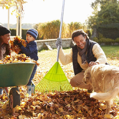 Colwelt Plastic Leaf Rake with 56'' Lightweight Stainless Steel Handle, 22Tines Plastic Head & Garden Gloves for Collecting Loose Debris