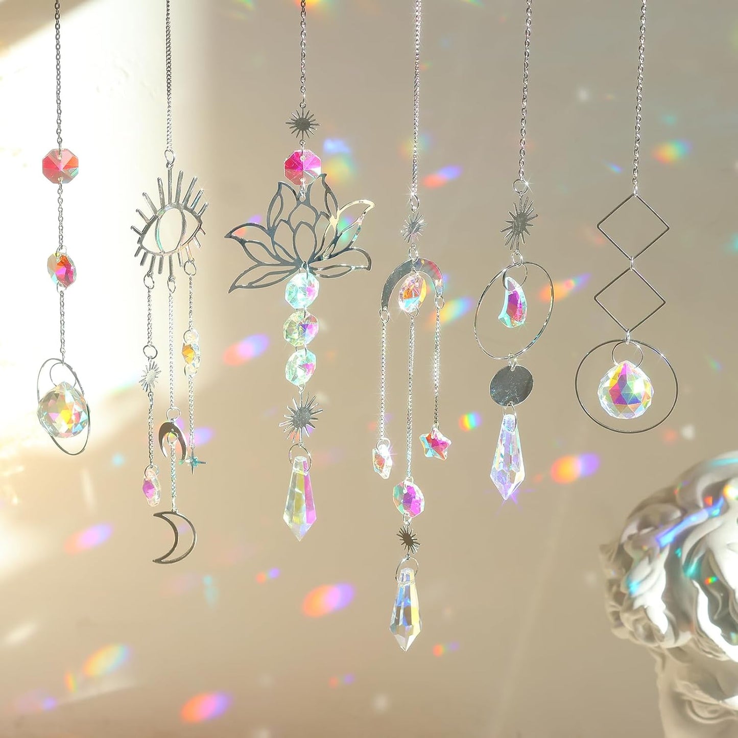 ilclviz Suncatcher Crystal Hanging Sun Catcher Prism with Chain Pendant Ornament Crystal Balls for Window 6 Pieces
