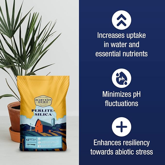Perlite+ Silica – Superior Soilless Substrate for Strong Plant Growth, Ideal for Potting Soil, Transplanting, and Hydroponic Systems, OMRI-Listed and 100% Organic (3 CF)