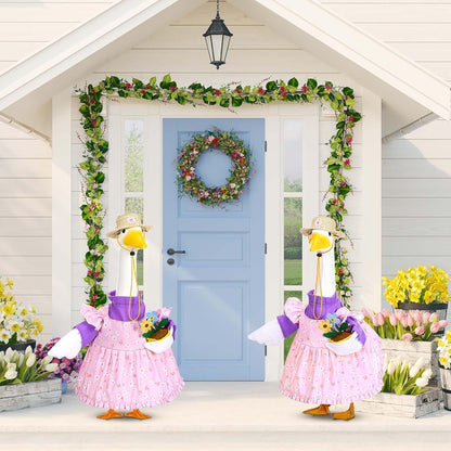Sweet Gardener Porch Goose Outfits 23" Goose Statue Clothes Lawn Cement Goose Garden Yard Decor (Pink)