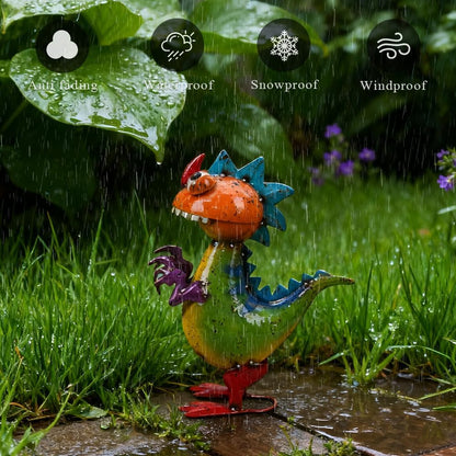 Metal Dinosaur Statue Outdoor Garden Decor - Wacky Dino Yard Art Gift, Funny Dinosaur Sculpture for Patio, Lawn, Backyard- Unique Dino Figurine for Birthday, Housewarming, Christmas
