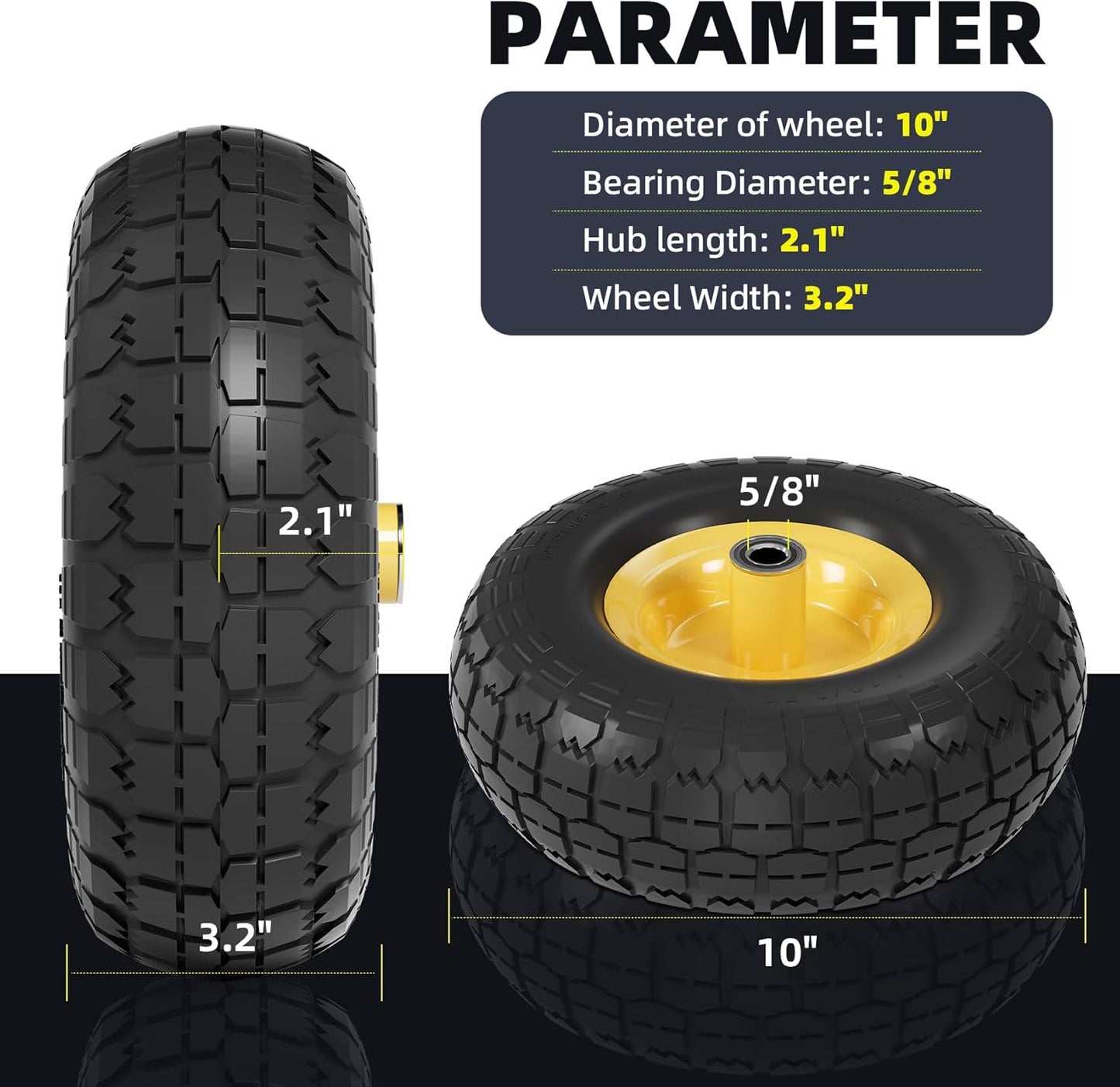 【UPGRADED】4.10/3.50-4 Tire and Wheel Flat Free, 10" Air Less Tires Wheels with 5/8" Center Bearings, 4.10/3.50/4 tires for Hand Truck/Trolley/Garden Utility Wagon Cart/Wheelbarrow/Generator, 4 Pack