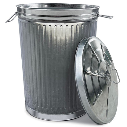 Plexon Metal Trash Can with Lid Outdoor 20 Gallon Galvanized Steel Garbage Bucket with Lid Silver