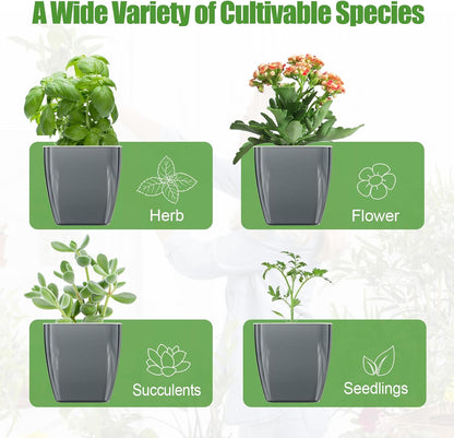 8 Pack 4-inch Plant Pots Indoor Garden Decorative Flower pots Small Self-Watering Planters for Small Plants WindowSill Planters for Succulents, African Violets, Herbs(Sliver Black)