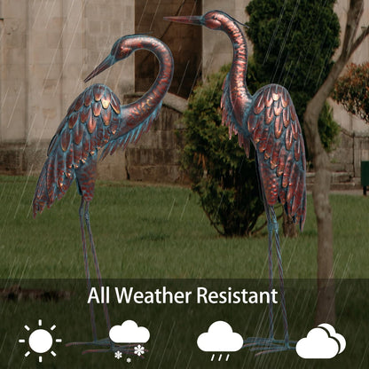 Kircust Metal Crane Statues - Set of 2 Bronze Heron Sculptures for Garden, Patio, or Yard Decor - 27.56" Tall Weatherproof Outdoor Art