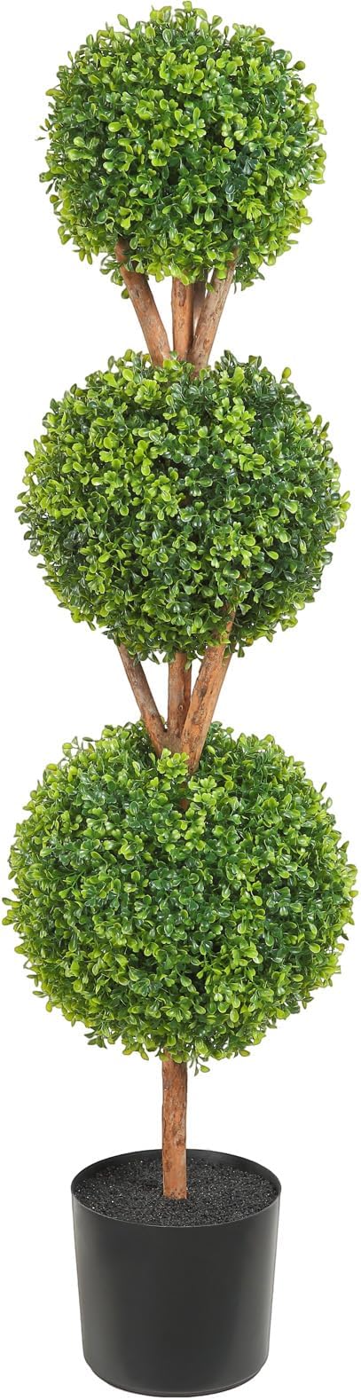 VEVOR Artificial Boxwood Topiary Tree, 48 inch Tall (2 Pieces), Triple Ball-Shaped Faux Topiary Tree, Green Faux Plant with Replaceable Leaves & Pot for Decorative Indoor/Outdoor/Home/Office