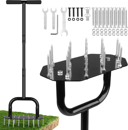 Lawn Aerator Spike Aeration Tool, Manual Grass Aerator Tool with 18 Iron Spikes, 37 Inch Manual Air Aerator Tool, Heavy Duty Lawn Aerating Tool for Grass, Yard