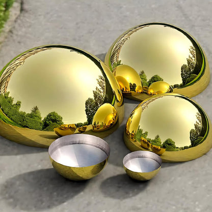 3PCS Decorative Gold Half Gazing Ball, Stainless Steel Mirror Globe, Hollow Polished Reflective Smooth Garden Sphere, Garden Dome Ornament