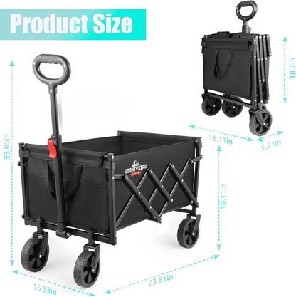 Collapsible Wagon, 360lbs Load Capacity, Small Wagon carts Foldable with Wheels, Heavy-Duty Steel Frame, 600D Oxford Fabric, Ergonomic Handle, Wear-Resistant, Perfect for Outdoor, Garden, Grocery