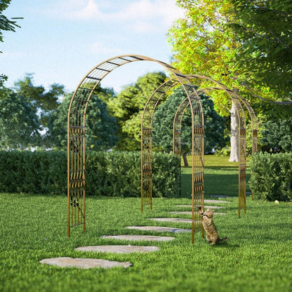 Jardineer Leaf-Patterned Garden Arch Trellis, 70.9W x 104.3H x 20.5D inch, Metal Garden Arbor with Decorative Leaf Design, Rustproof with Extended Thick Ground Stakes (Copper)
