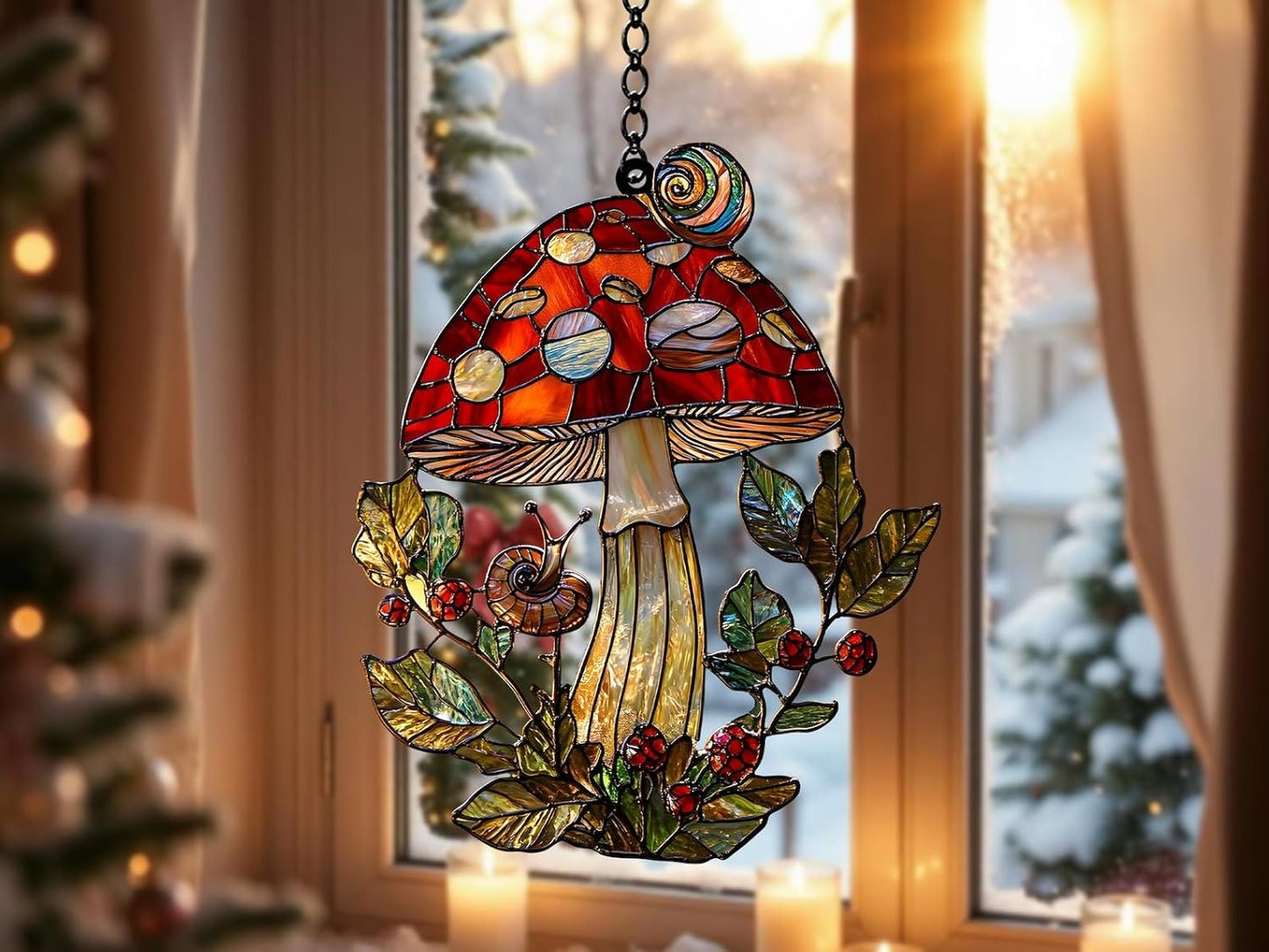 Mushrooms Acrylic Stained Window Hanging Pink Mushroom Suncatcher Cottagecore Home Decor for Friends Sun Catchers Indoor Windown Suncatchers Windows Garden