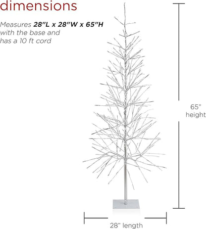 Alpine Corporation 65" H Indoor/Outdoor Pre-Lit Silver Foil Christmas Tree with Yard Stake and 360 LED Lights, Christmas Decoration