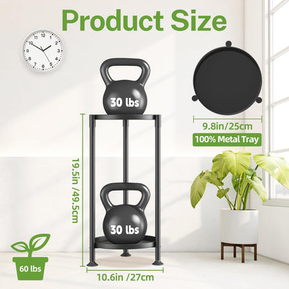 iDavosic.ly 2 Tier Plant Stand Indoor with 10 Inch Wide Tray, Vertical Corner Metal Outdoor Flower Display Holder Shelf, Folding Tall Rack for Patio Porch Living Room, Modern Black