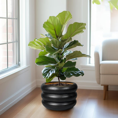 SQOWL Ceramic Flower Pot 13.5 Inch - Large Planter for Indoor Plants Outdoor Plant Pot with Drainage Hole Round Planter Mid-Century Flower Pot for Porch Living Room Decor Black